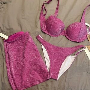 Victoria’s Secret pink sparkle bikini three piece